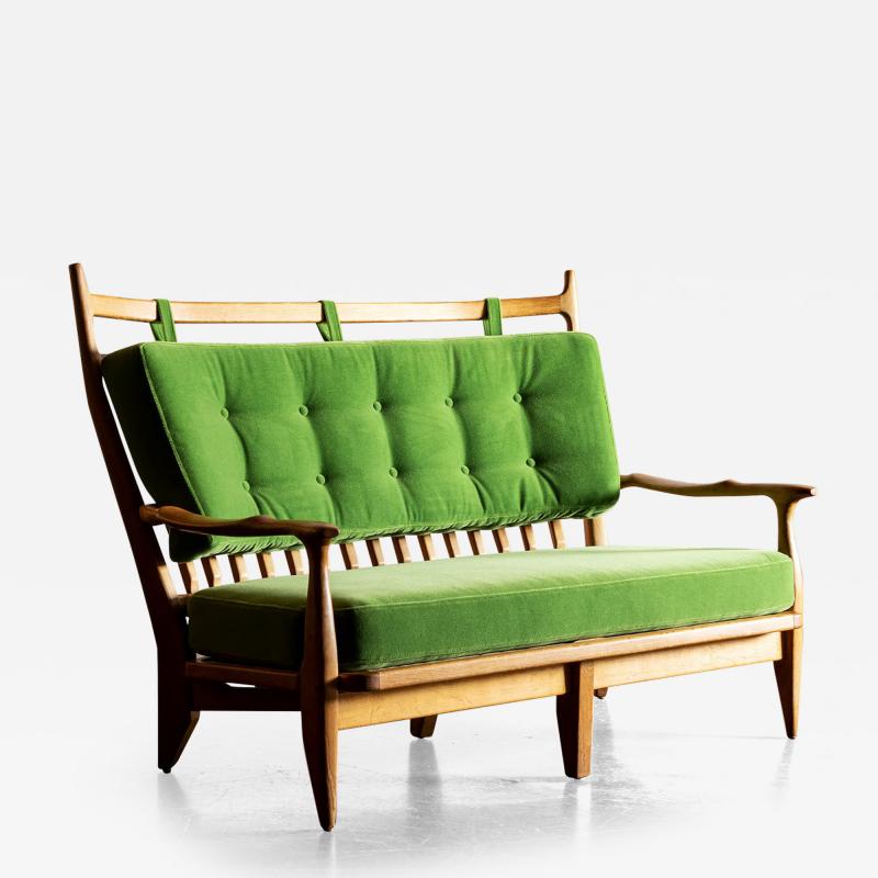 Guillerme et Chambron Guillerme et Chambron Settee in Oak with Mohair Velvet Cushions France 1960s