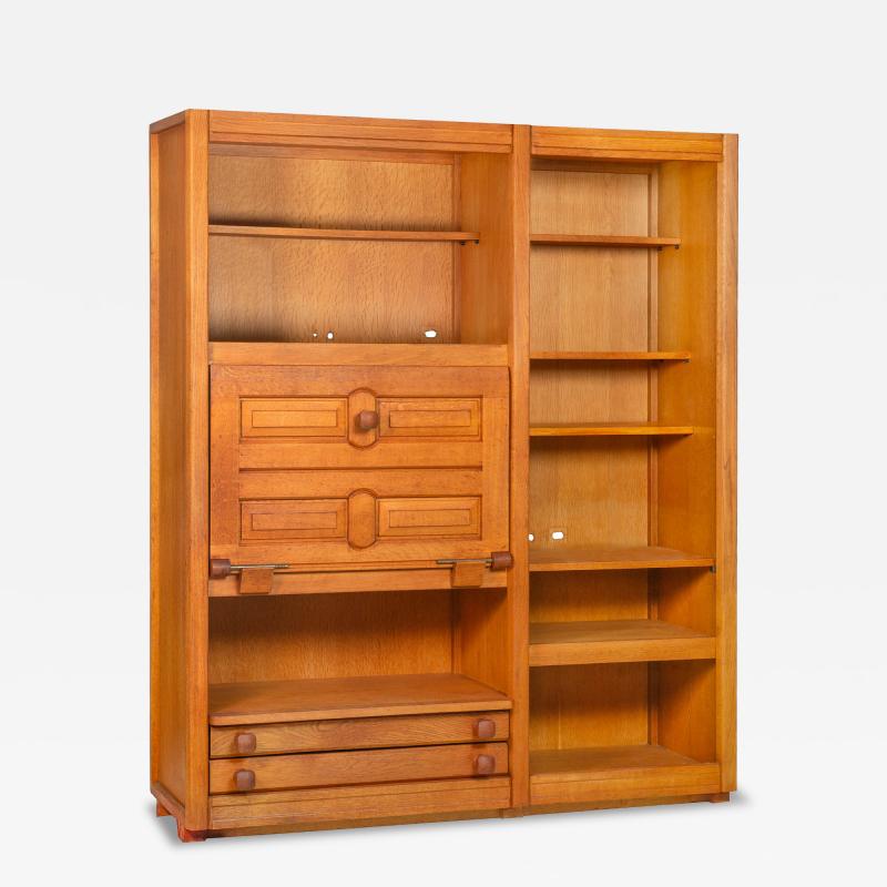 Guillerme et Chambron Oak Secretary Desk Bookcase France circa 1960