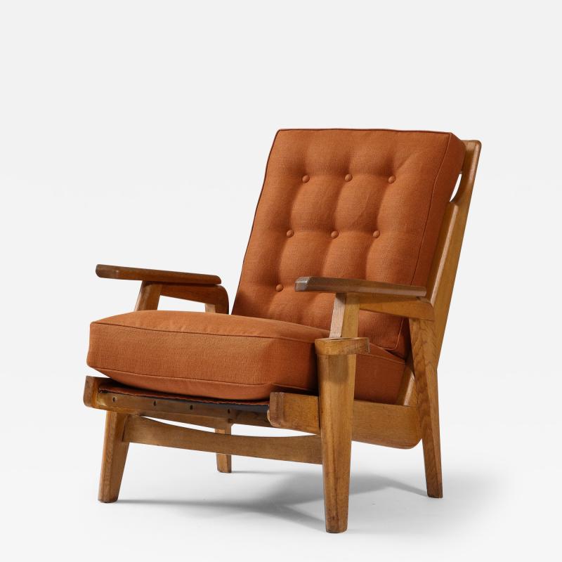 Guillerme et Chambron Oak and Upholstery Armchair by Guillerme et Chambron France c 1960