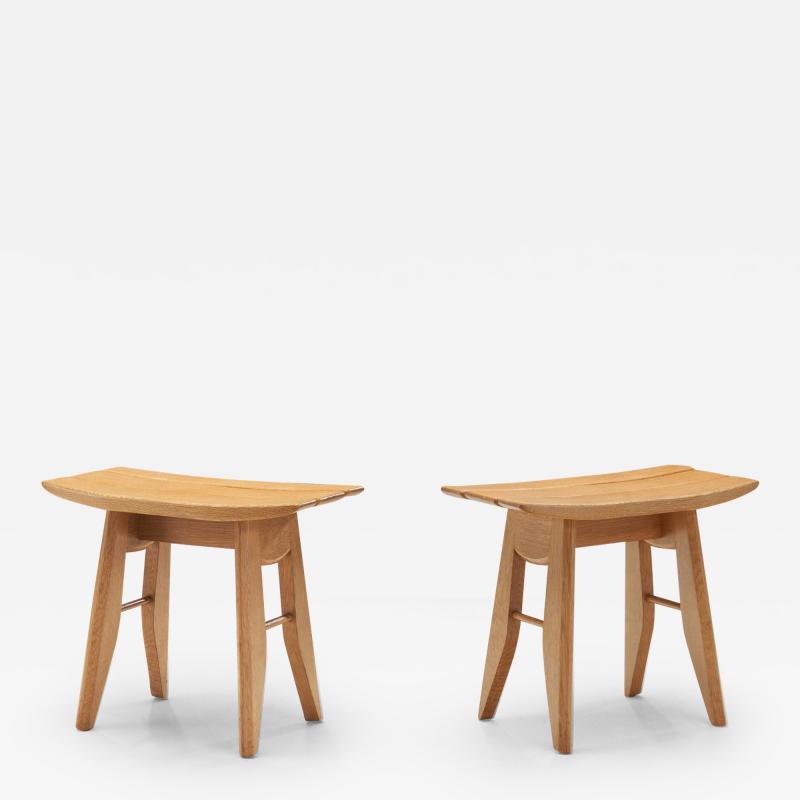 Guillerme et Chambron Pair of Guillerme et Chambron Thierry Oak Stools France 1950s