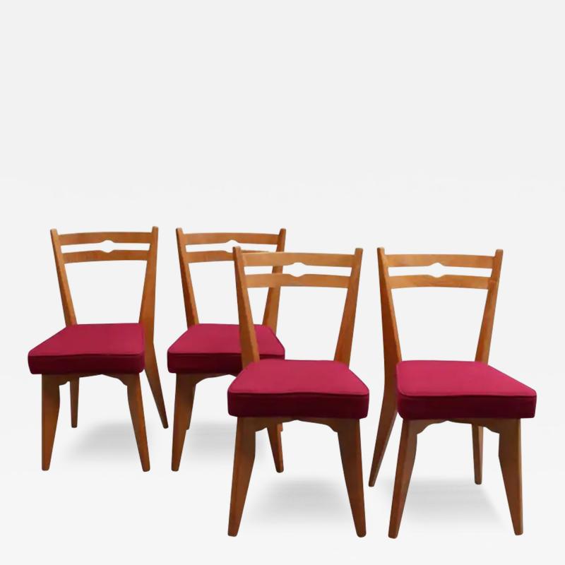 Guillerme et Chambron Set of 4 Fine French 1950s Oak Dining Chairs by Guillerme et Chambron