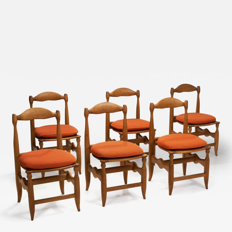 Guillerme et Chambron Set of 6 Charlotte Oak Dining Chairs by Guillerme et Chambron France 1960s