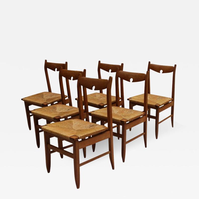 Guillerme et Chambron Set of Six French Mid Century Dining Chairs by Guillerme et Chambron