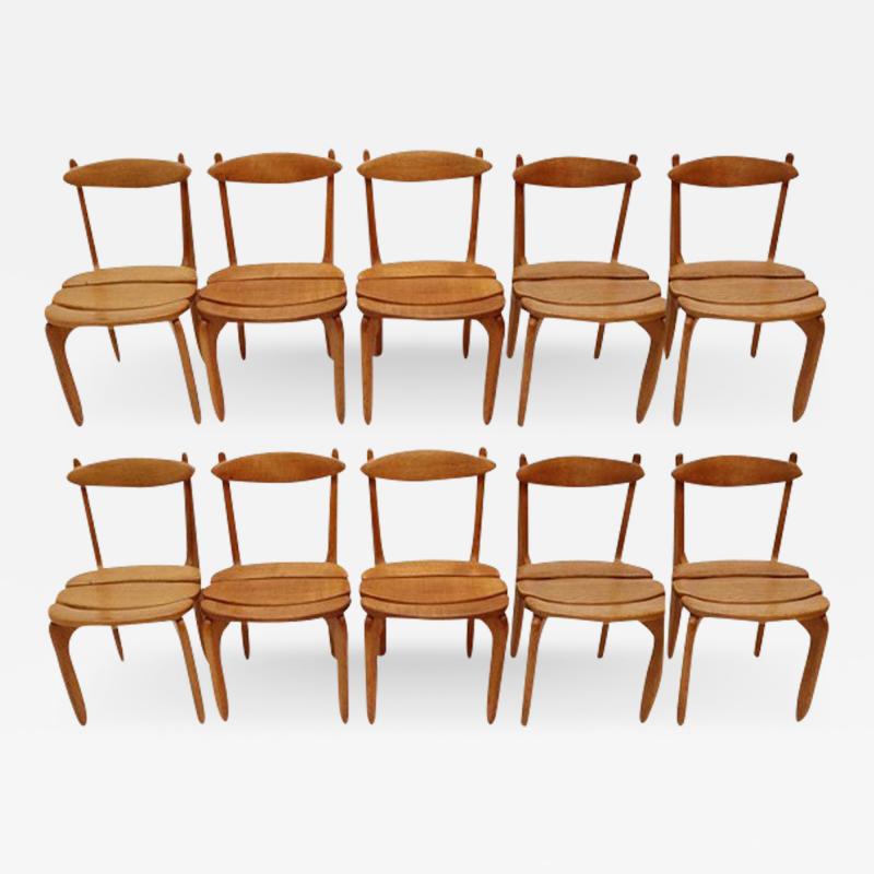 Guillerme et Chambron Set of Ten Minimalist Solid Oak Dining Room Chairs by Guillerme et Chambron