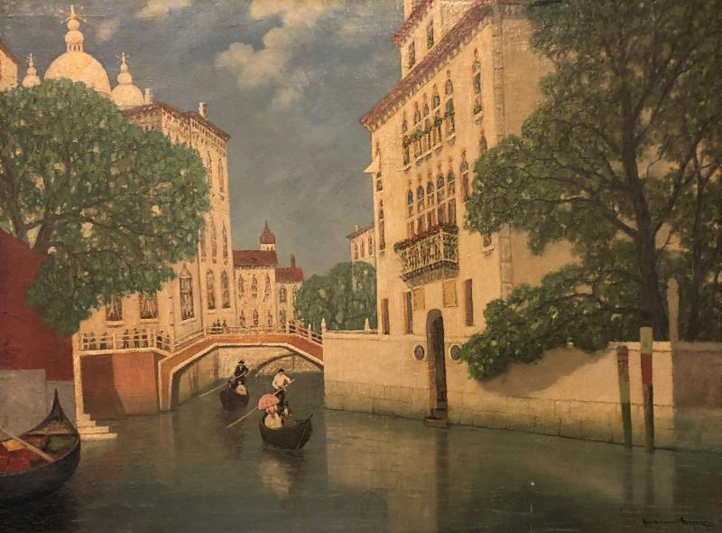 Gulbrandt Sether Signed Norwegian American Oil on Canvas of a Venice Canal