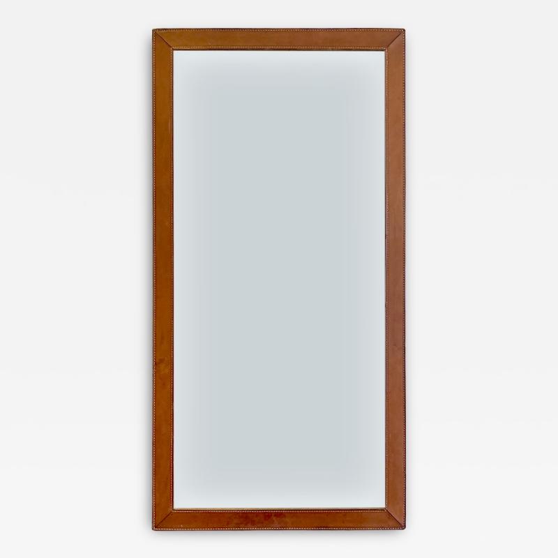 Gunnar Asplund Mirror with Stitched Leather Frame in the Style of Gunnar Asplund