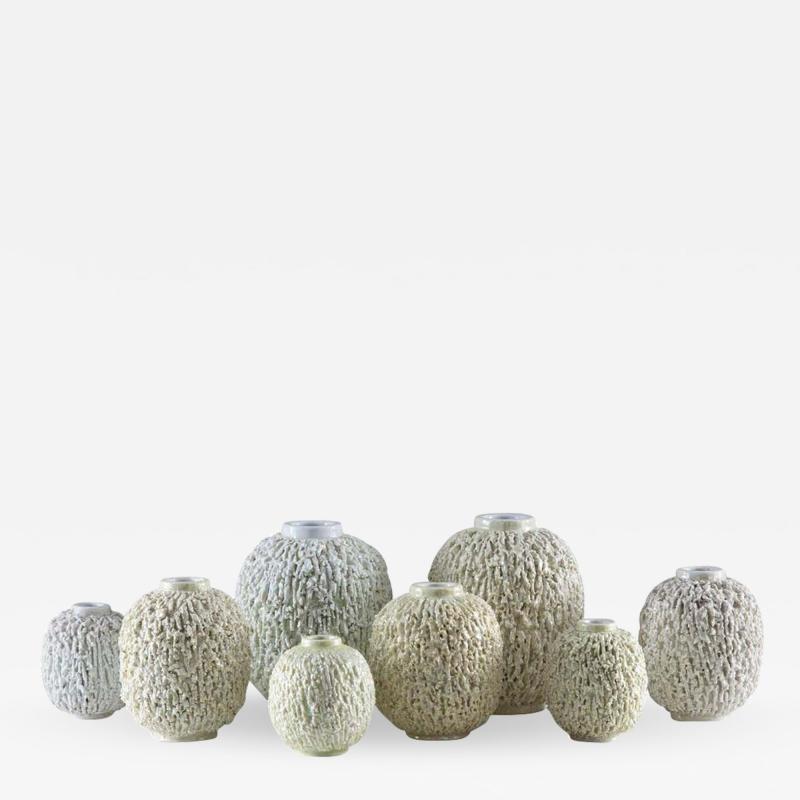 Gunnar Nylund Collection of 8 Chamotte Hedgehog Vases by Gunnar Nylund for R rstrand Sweden