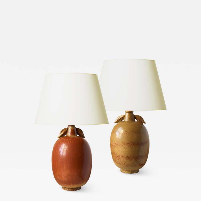 Gunnar Nylund Exotic Fruit Table Lamps in Burnt Sienna and Gold by Gunnar Nylund