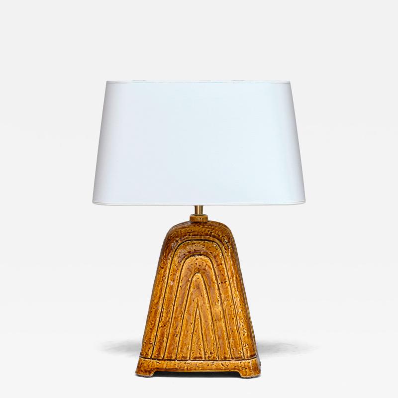 Gunnar Nylund Gunnar Nylund Mustard Yellow Chamotte Table Lamp R rstrand Sweden 1950s