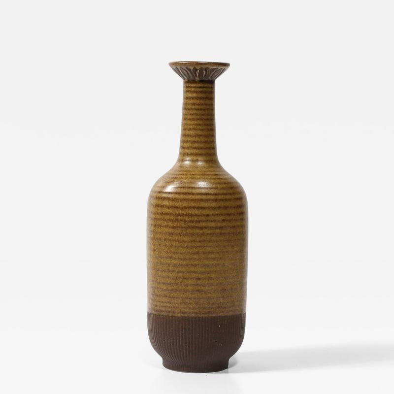 Gunnar Nylund Mid Century Yellow Ocre Umber Striped Vase by Gunnar Nylund for R rstrand