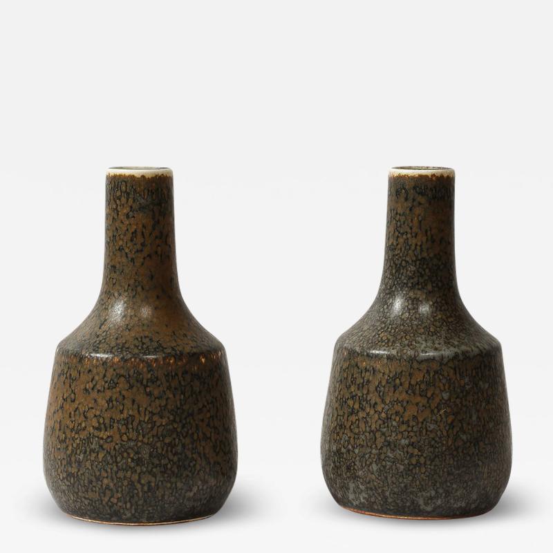 Gunnar Nylund Pair of Mid Century Speckled Umber Glazed Vases by Gunnar Nylund for R rstrand