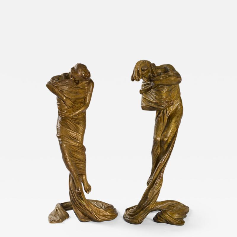 Gustav Gurschner Austrian Jugendstil Bronze Candelsticks