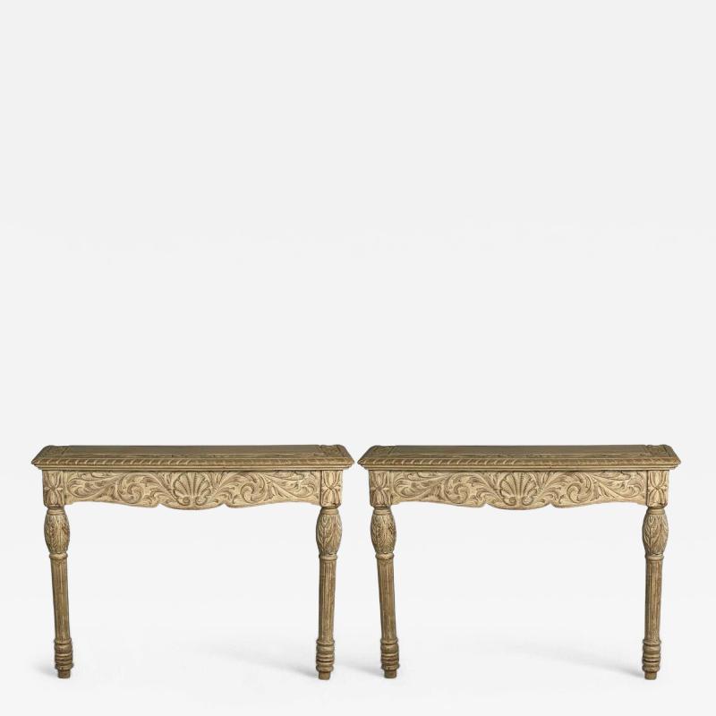 Gustavian Grey Paint Pine Paint Decorated Wall Mounted Consoles Sweden 1950s