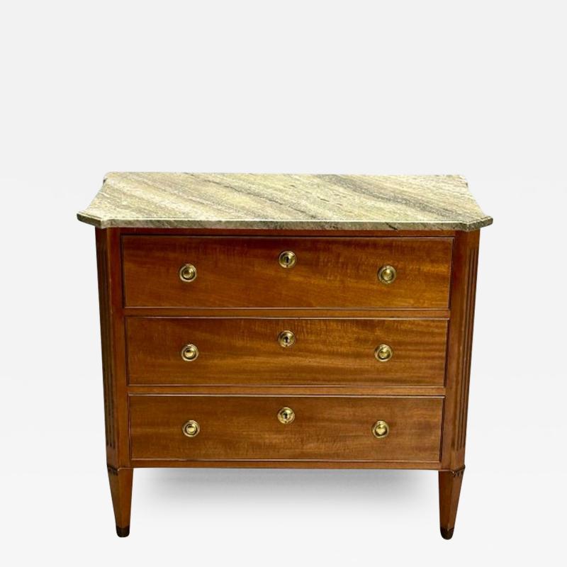 Gustavian Louis XVI Style Commode Mahogany Marble Brass Sweden 1980s