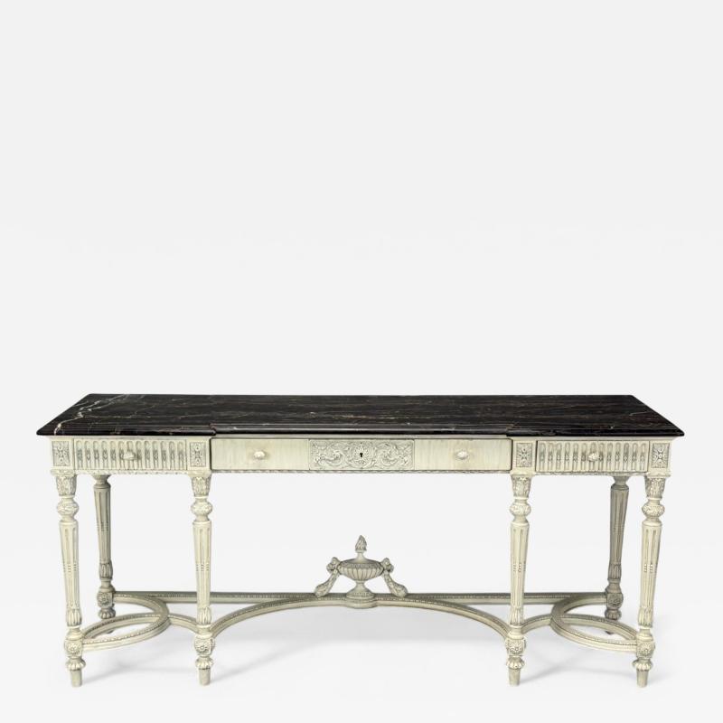 Gustavian Louis XVI Style White Painted Console Table France Marble 1910