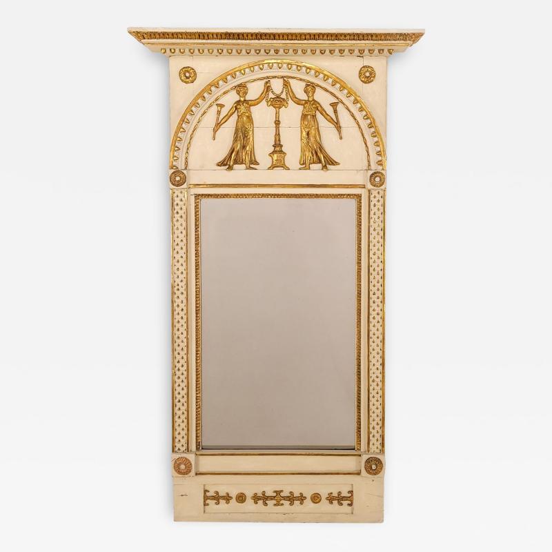 Gustavian Mirror with Old Plate and Enamel Paint Sweden circa 1820