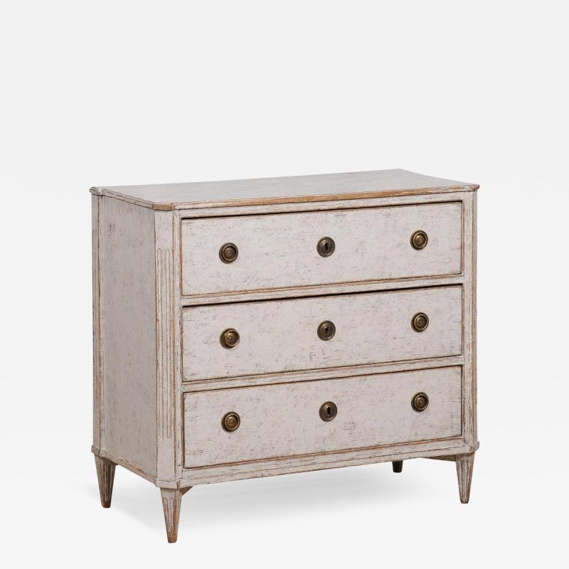 Gustavian Period 1800s Swedish Dove Grey Painted Three Drawer Chest