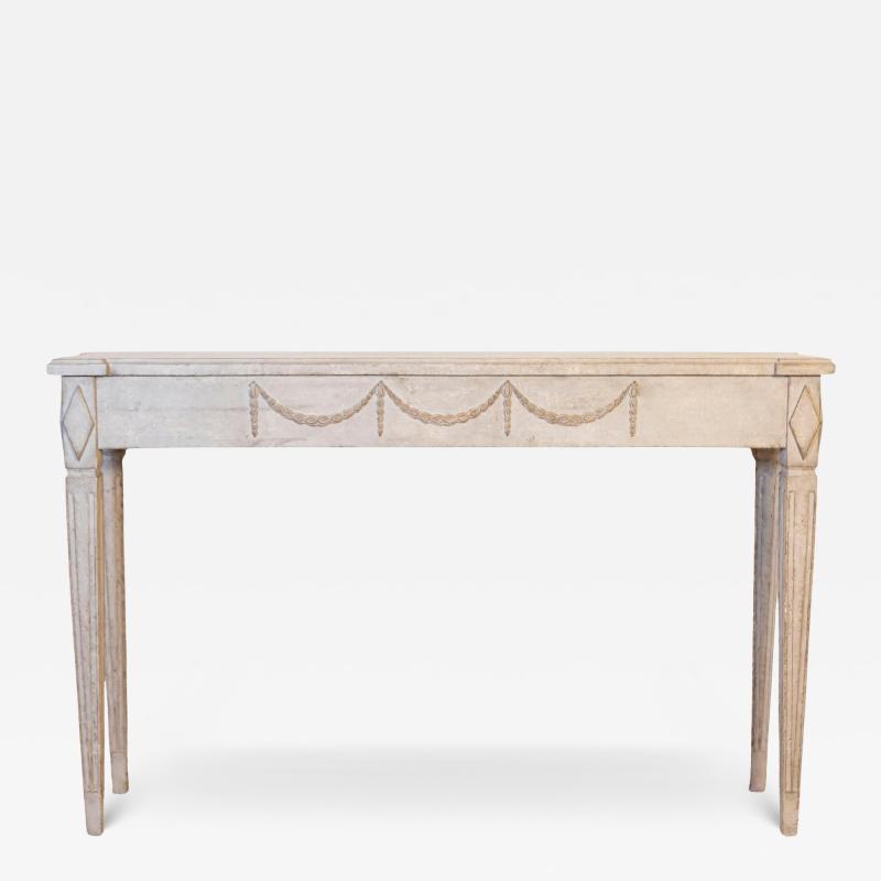 Gustavian Period 1810s Swedish Gray Painted Console Table with Carved Garlands
