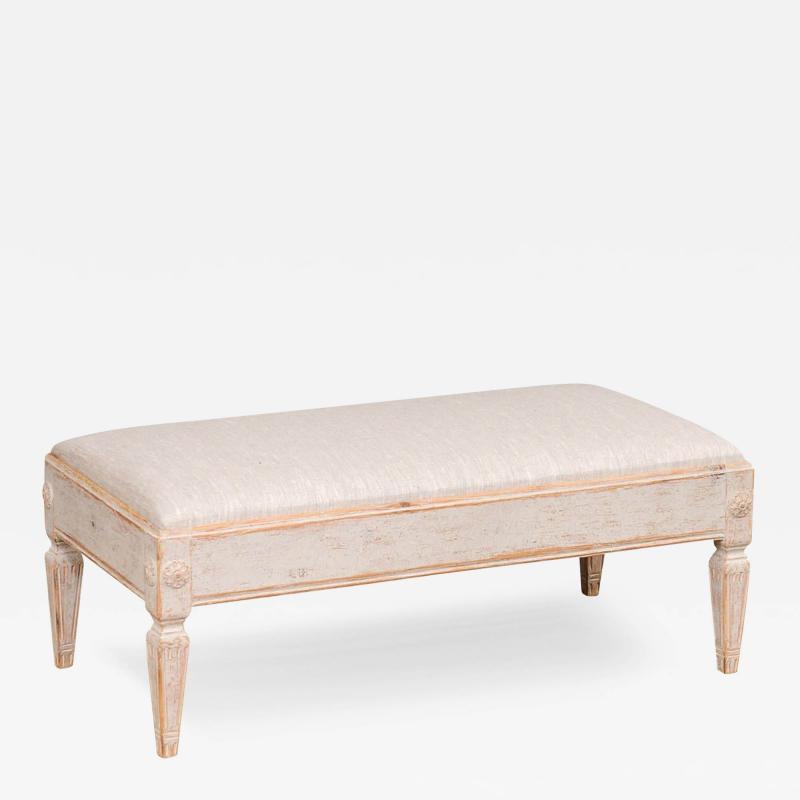 Gustavian Style 1900s Swedish Footstool with Carved Rosettes and Tapered Legs