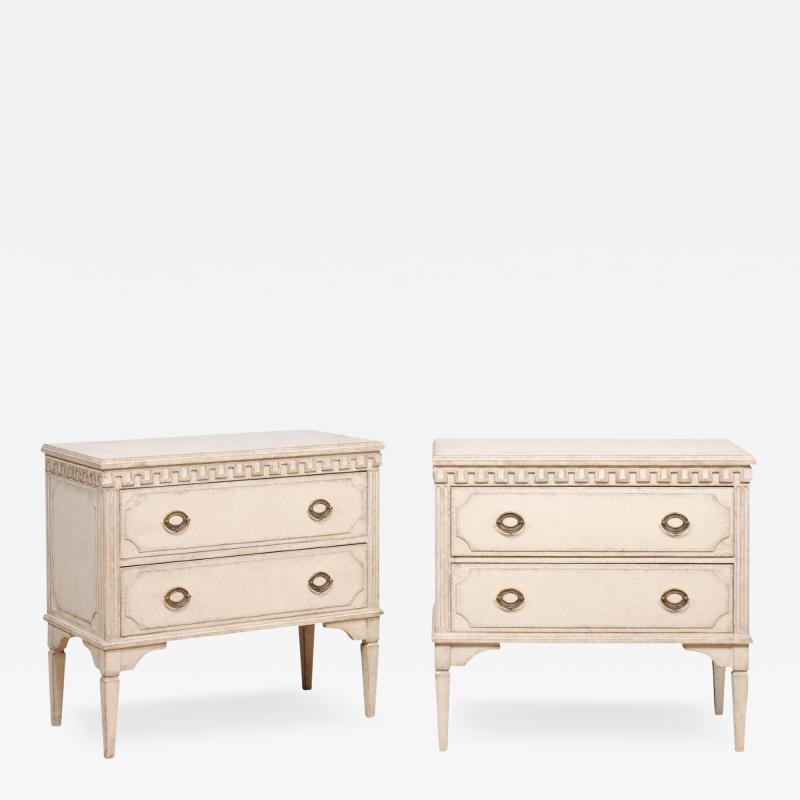 Gustavian Style 19th Century Painted Swedish Chests with Carved Greek Key Frieze