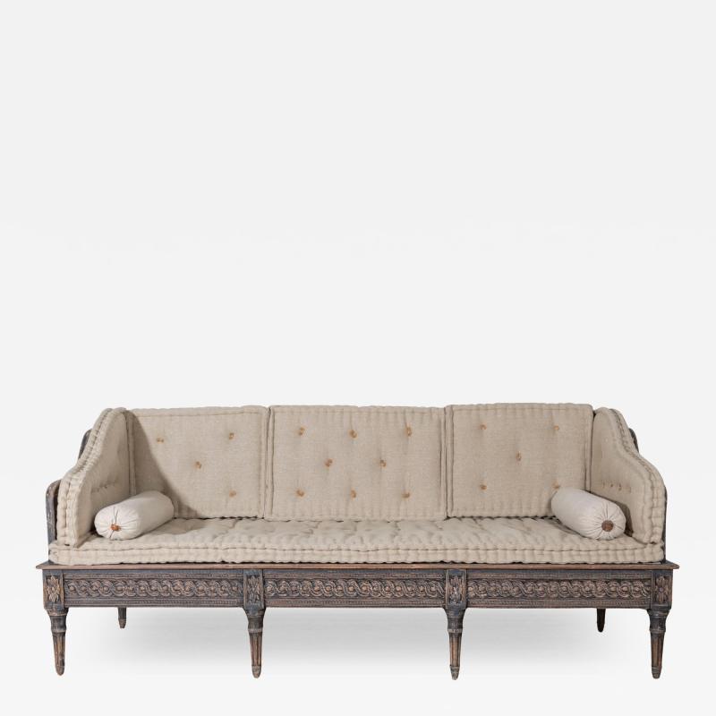Gustavian Style Painted Tr gsofa with Carved Base circa 1920