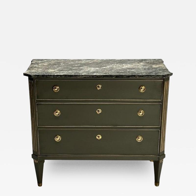 Gustavian Swedish Commode Green Paint Marble Brass Sweden 1980s