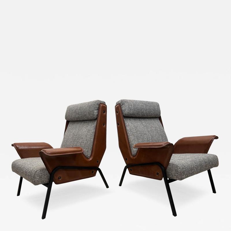Gustavo Pulitzer Finali Pair of Alba Stitched Leather Lounge Chairs by Gustavo Pulitzer for Arflex