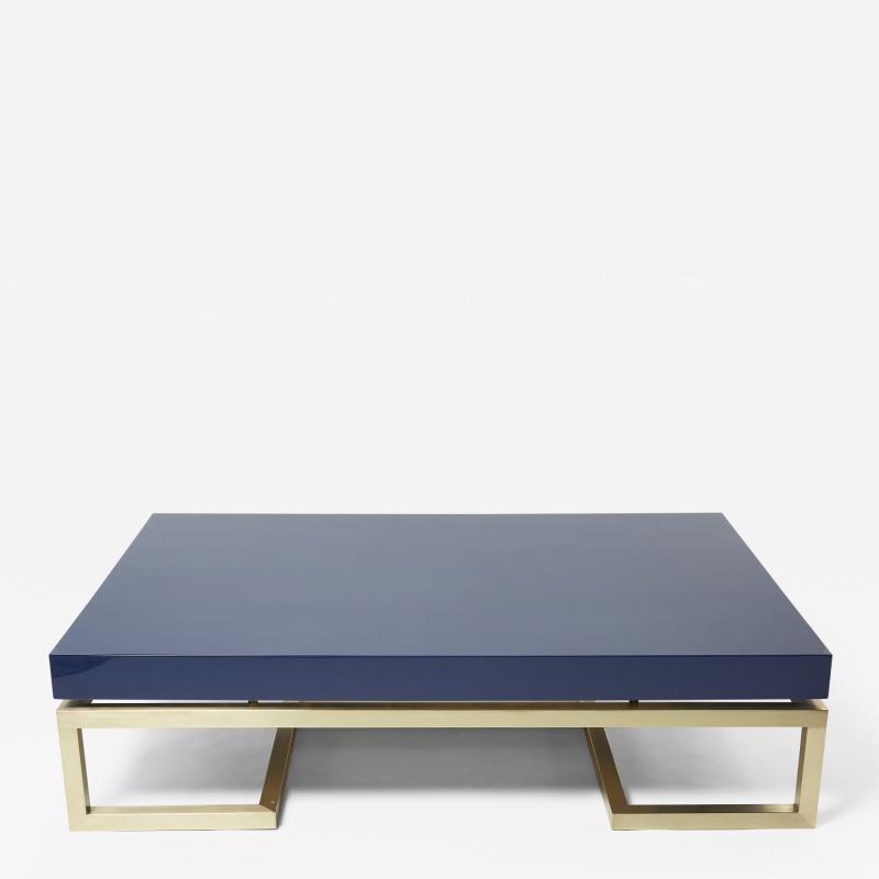 Guy LeFevre Blue lacquer brass large coffee table Guy Lefevre Maison Jansen 1970s