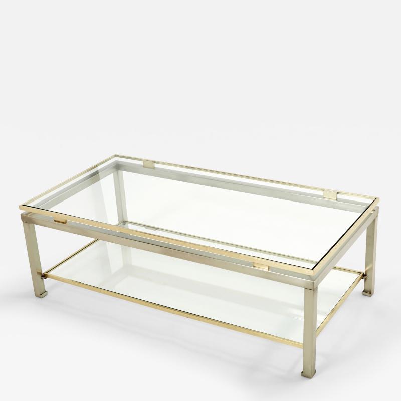 Guy LeFevre Brass steel two tier coffee table by Guy Lefevre for Maison Jansen 1970s