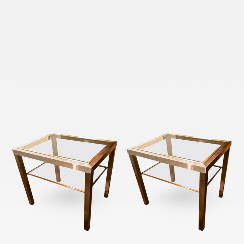 Guy LeFevre Guy Lefevre Pair of Pure Two Tiers Side Table in Brushed Steel and Bronze