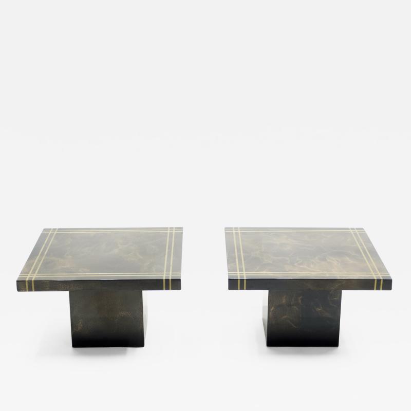 Guy LeFevre Guy Lefevre for Ligne Roset pair of lacquered brass end table 1970s