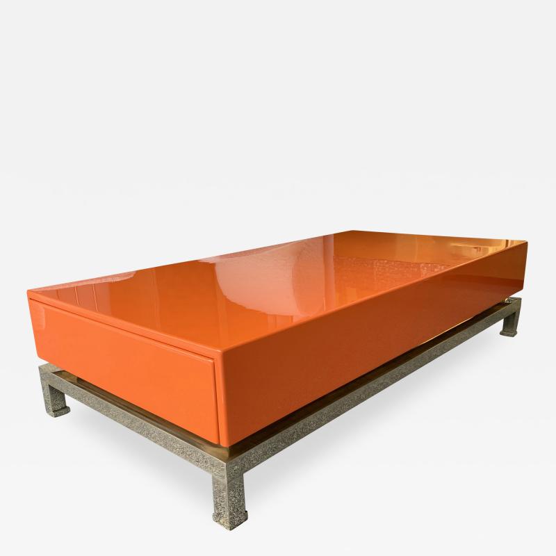 Guy LeFevre Lacquered Coffee Table and Brass by Guy Lefevre France 1970s