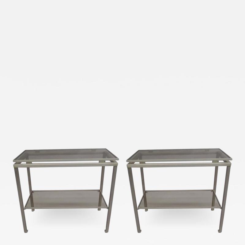 Guy LeFevre Pair French Mid Century Modern Nickel Side Tables Guy Lefevre for Maison Jansen