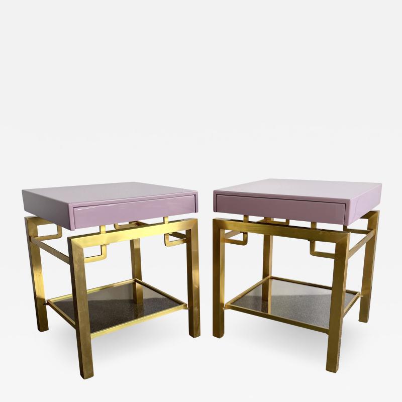 Guy LeFevre Pair of Lacquered and Brass Nightstands by Guy Lefevre France 1970s