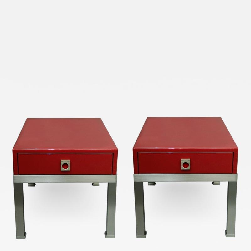 Guy LeFevre Pair of end tables in red laquer by Guy Lefevre for Maison Jansen France 1970s