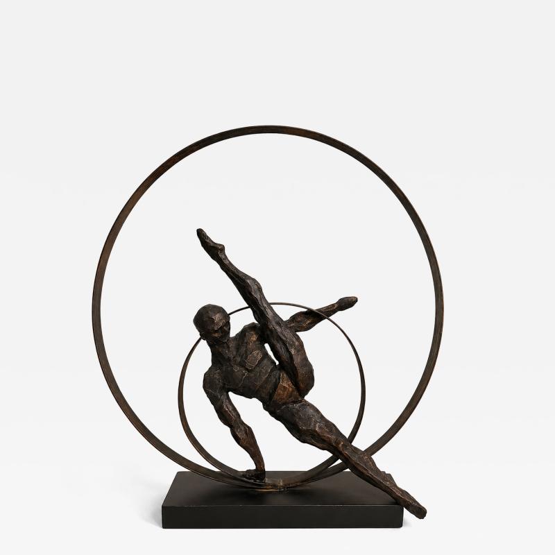 Gymnastic Cast Metal Sculpture with Copper Patina Late 20th Century 