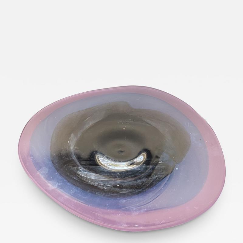 HAND BLOWN PINK AND PURPLE MODERN GLASS BOWL SIGNED