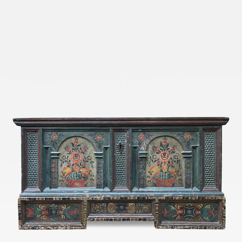 HIGHLY DECORATED FLORAL HAND PAINTED TYROLEAN BLANKET CHEST