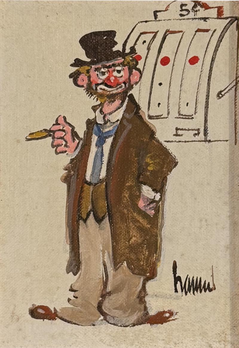 HOBO CLOWN WITH SLOT MACHINE PAINTING