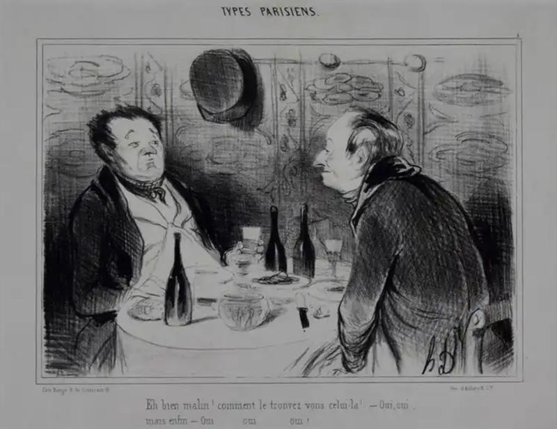 HONOR DAUMIER Daumier Satirical Lithograph Depicting French Men Tasting and Critiquing Wine