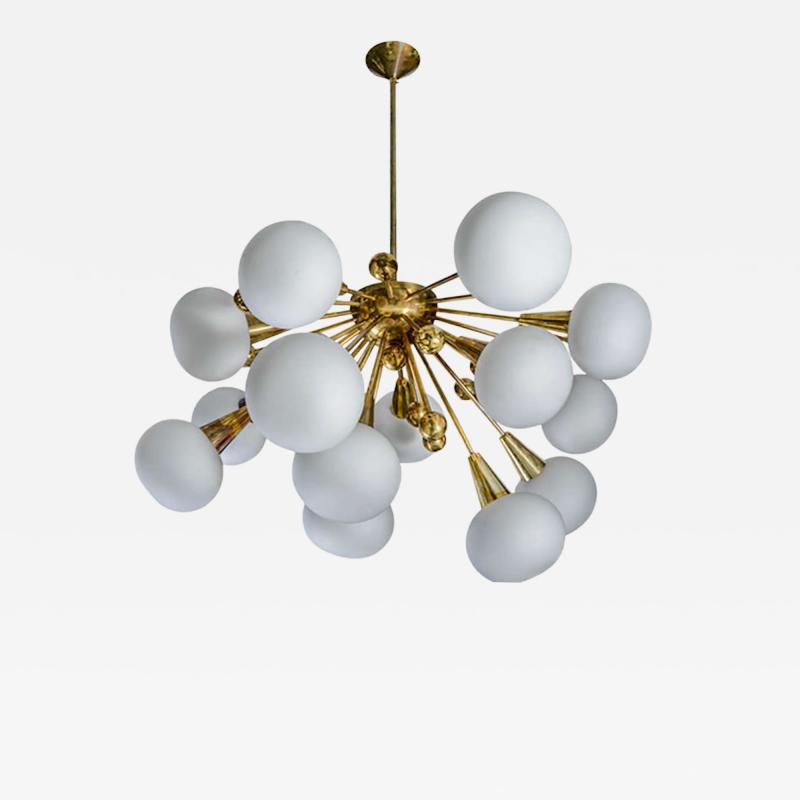Half Sputnik Brass and Murano Glass Chandeliers