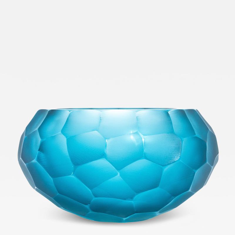Hand Blown Modern Murano Bowl in Aquamarine Large