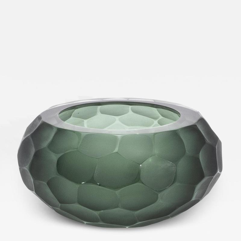Hand Blown Modern Murano Bowl in Eucalyptus Green Large
