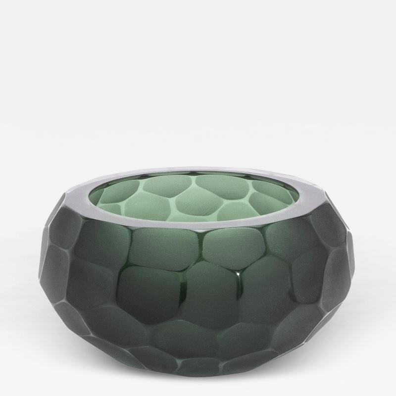 Hand Blown Modern Murano Bowl in Eucalyptus Green Medium