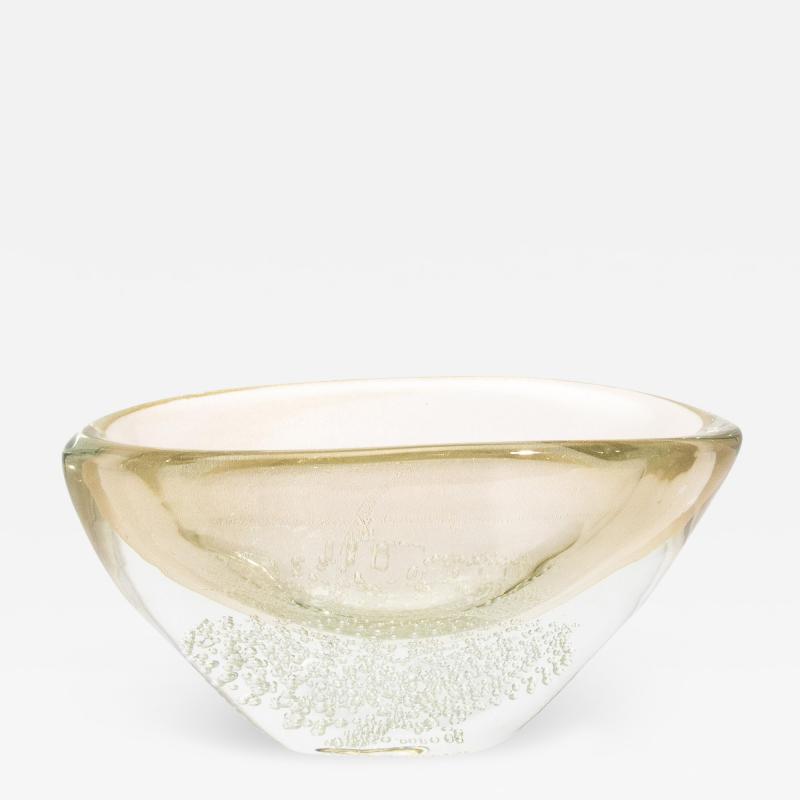Hand Blown Modern Murano Bowl with 24 karat Gold Flecks and Bubbles