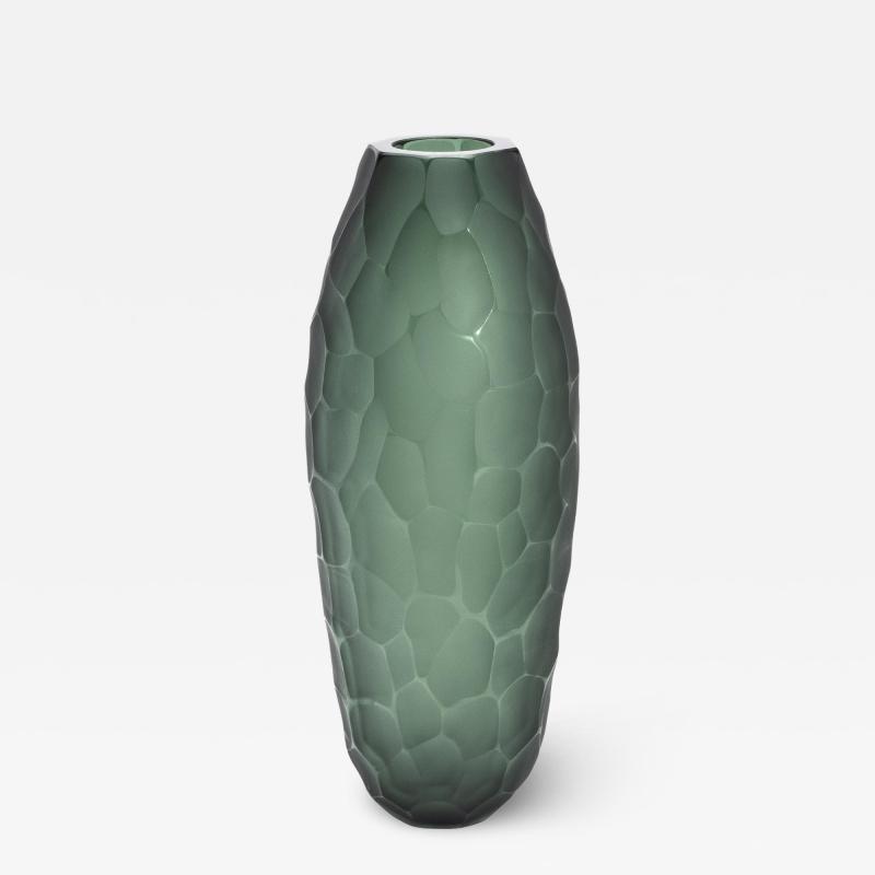 Hand Blown Modern Tall Murano Vase in Eucalyptus Green Large