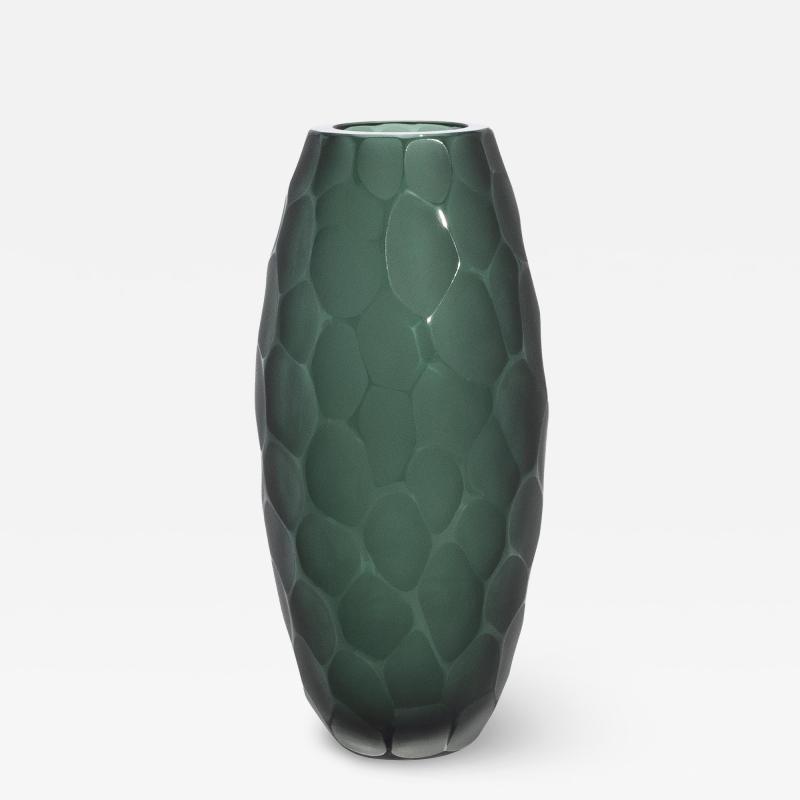 Hand Blown Modern Tall Murano Vase in Eucalyptus Green Medium