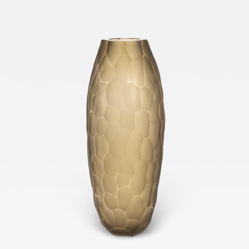 Hand Blown Modern Tall Murano Vase in Olive Green Large
