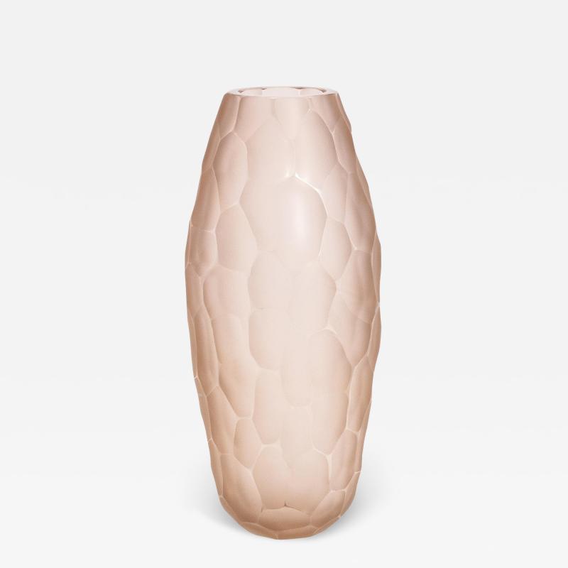 Hand Blown Modern Tall Murano Vase in Rose Medium