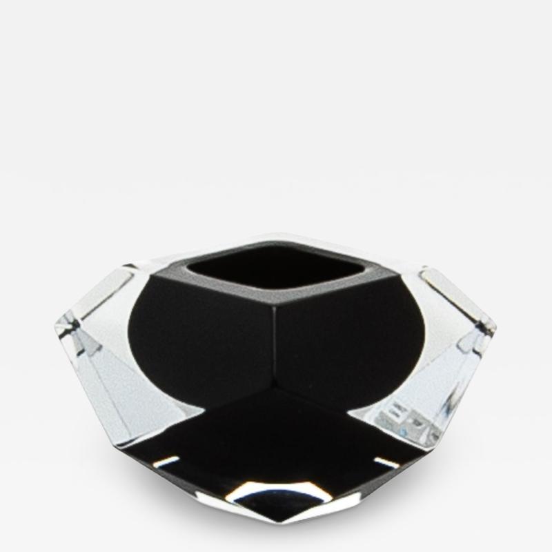 Hand Blown Murano Ashtray in Clear and Onyx Black